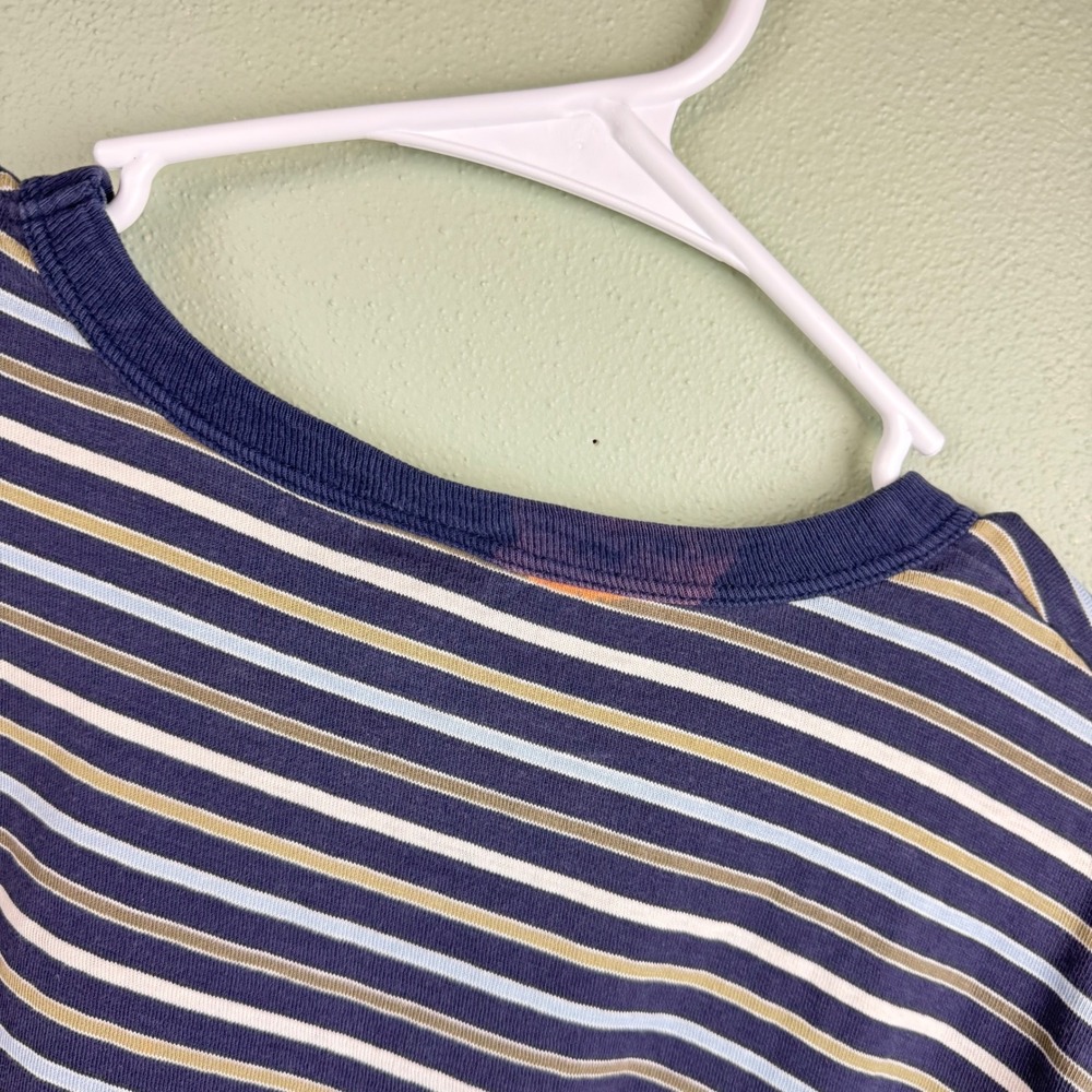 Old Navy Vintage Cropped Striped T-Shirt Navy Blue Tan XL Short Sleeve Cotton - Picture 4 of 7